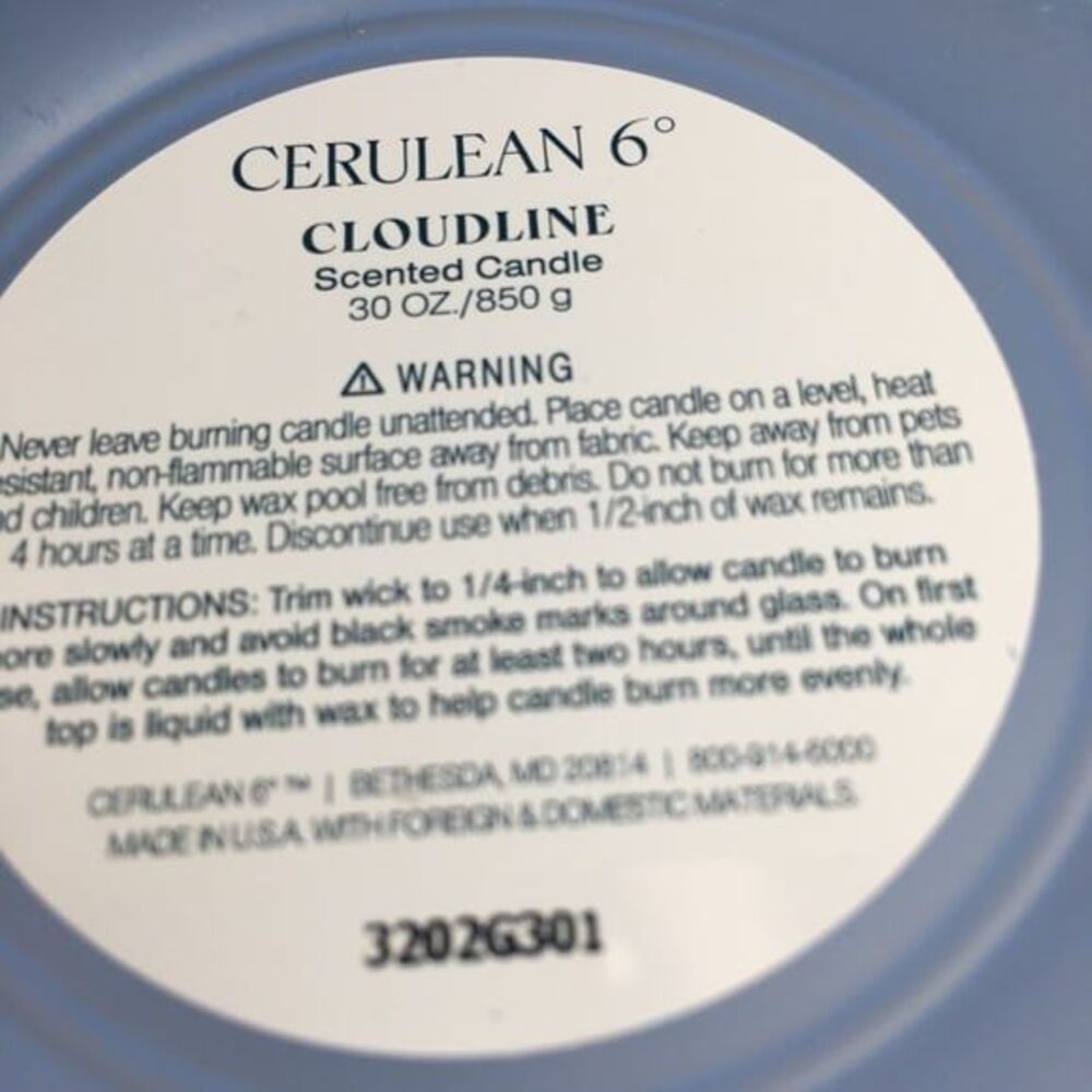 Cerulean 6 Cloudline scented candle blue large glass jar 30 oz 850 g - Picture 10 of 10